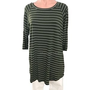 3/4 Sleeve Striped Raglan Top Olive w/White Stripe